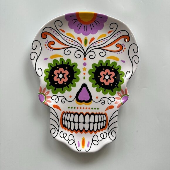 Let's Party Pumpkin Other - Day of the Dead Skeleton Skull Halloween Decor Melamine Serving Platter